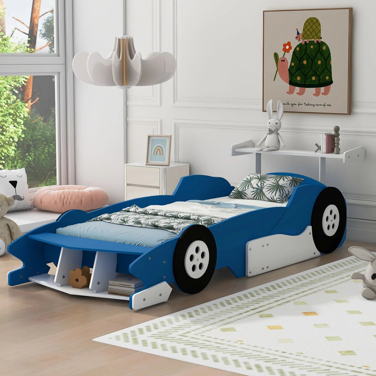 Race Car-Shaped Platform Bed With Wheels - Furniture Home Direct