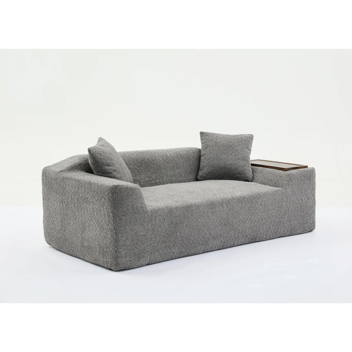 2 Piece Boucle Cloud Living Room Set with 2 Trays - Dark Gray - Furniture Home Direct