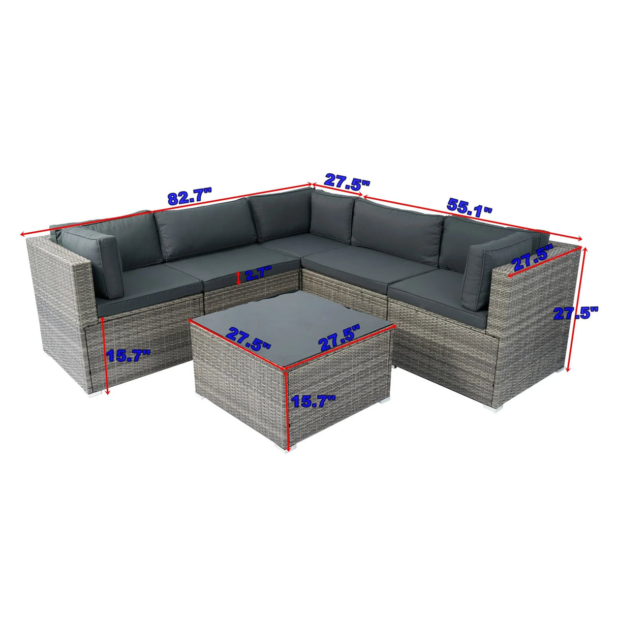 6 Pieces PE Rattan Sectional Outdoor Furniture Cushioned Sofa Set Wicker - Furniture Home Direct