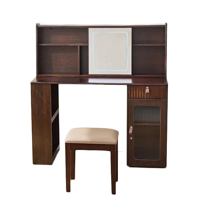 Vanity Desk With Hutch Mirror Storage And Drawers Walnut - Furniture Home Direct