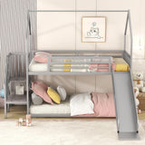 Twin Over Twin Metal Bunk Bed House Bed With Slide And Staircase - Furniture Home Direct