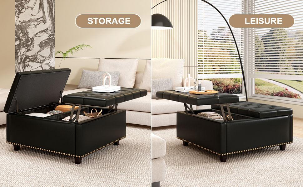 Large Square Storage Ottoman With 2 Storage Doors - Furniture Home Direct