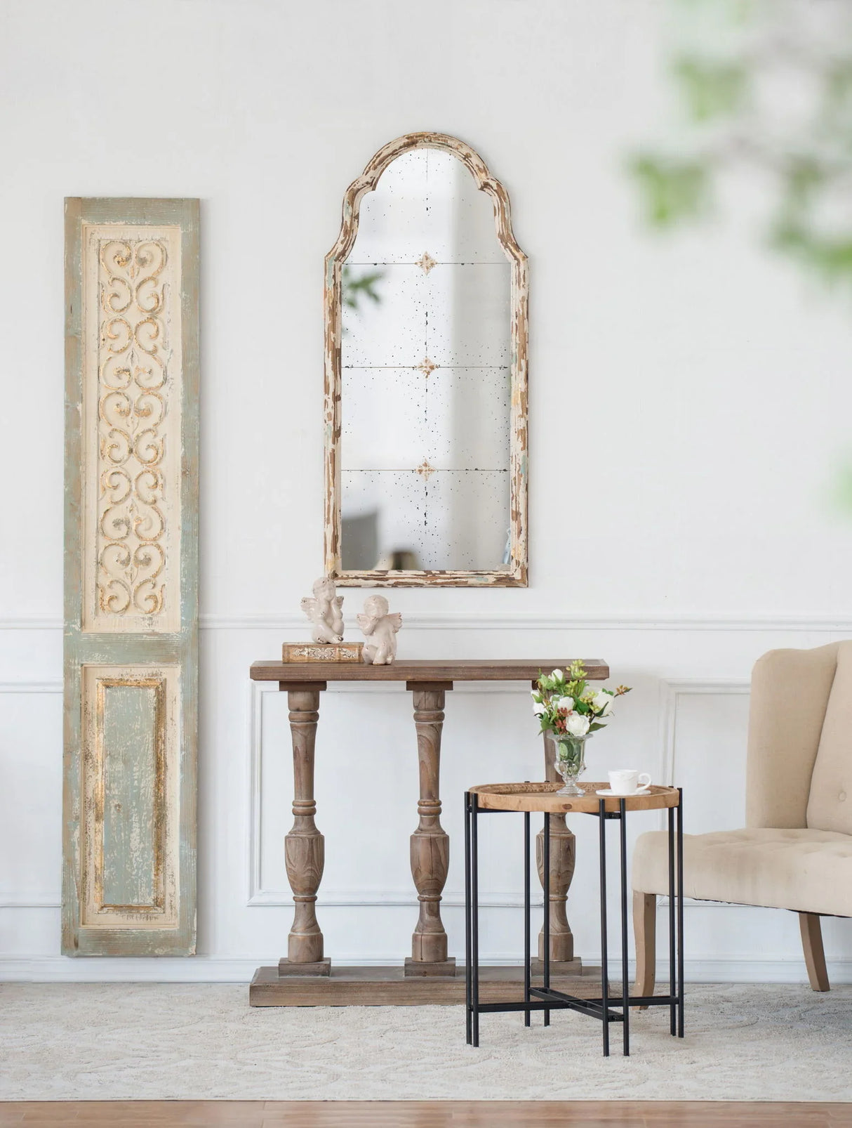 Large Wooden Rectangle Hanging Panel Decorative Wall Sculpture, Carved Wall Art - Beige - Furniture Home Direct