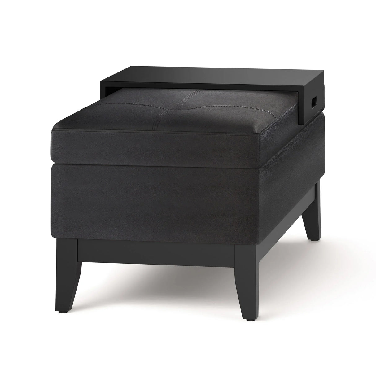 Oregon - Storage Ottoman Bench With Tray - Distressed Black - Furniture Home Direct