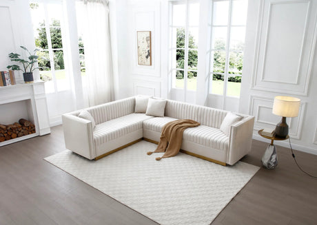 Contemporary Vertical Channel Tufted Velvet Sectional Sofa For Living Room With 4 Pillows - Furniture Home Direct