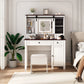 Farmhouse Makeup Vanity with Mirror and Lights - Furniture Home Direct