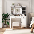 Farmhouse Makeup Vanity with Mirror and Lights - Furniture Home Direct