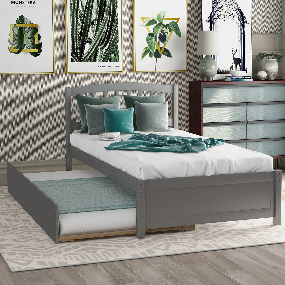 Platform Bed Wood Bed Frame With Trundle - Furniture Home Direct