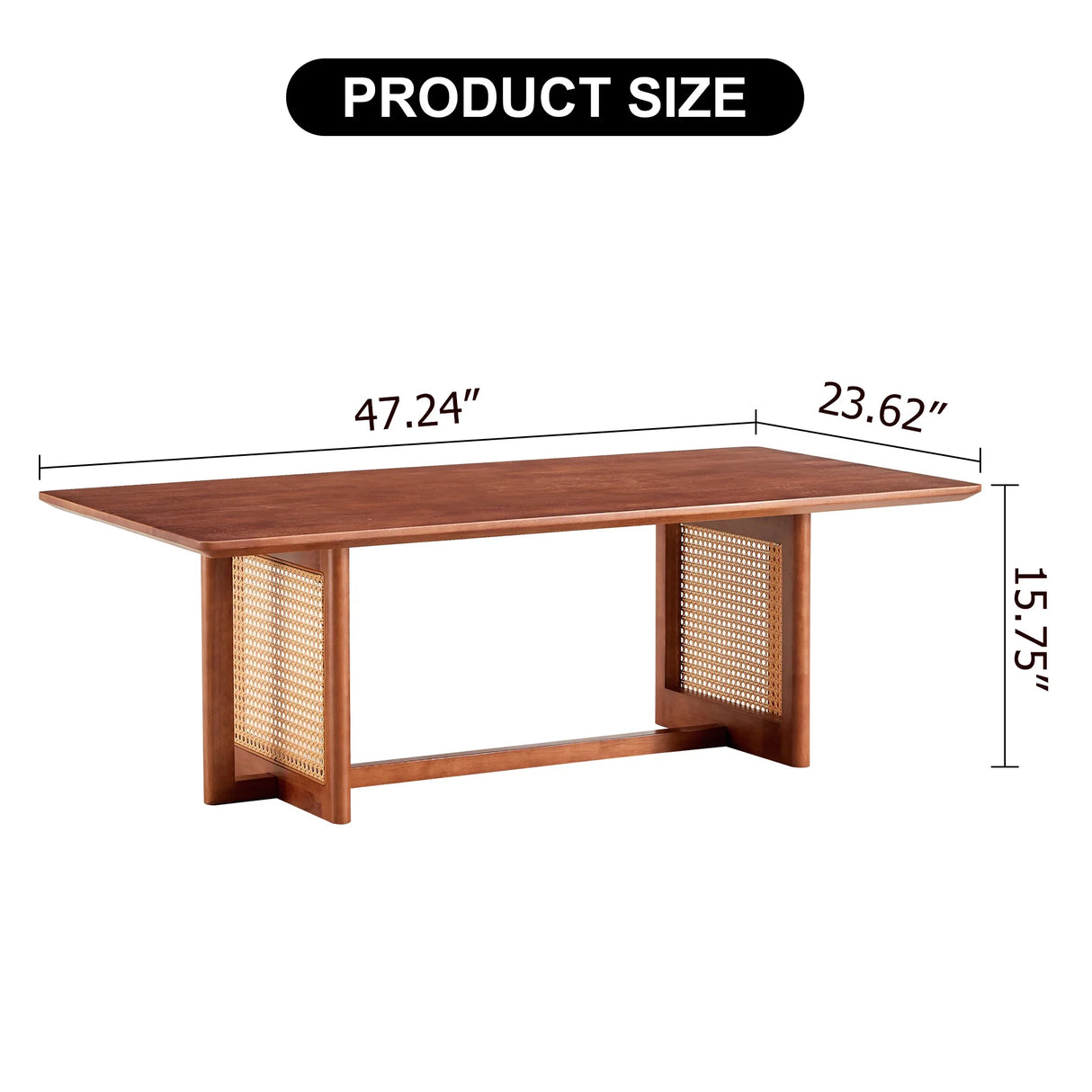 Coffee Table Solid Wood With Rattan Panel Sides Walnut - Furniture Home Direct