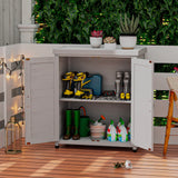 Rustic Cedar Wood Potting Bench With Storage Cabinet And Metal Top For Outdoor Patio - Gray - Furniture Home Direct