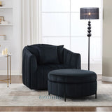 Oversized Velvet Swivel Barrel Accent Chair And Ottoman Set With Storage - Furniture Home Direct