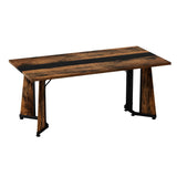 Rustic Rectangular Large Dining Table, Waterproof Desk For 8 People, & Steel With Adjustable Legs - Black / Rustic Brown - Furniture Home Direct