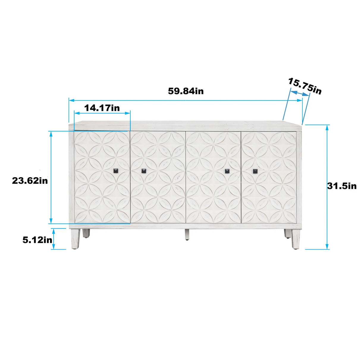 Accent Cabinet 4 Door Wooden Cabinet Sideboard Buffet Server Cabinet Storage Cabinet, For Living Room, Entryway, Hallway, Office, Kitchen And Dining Room - White Wash - Furniture Home Direct