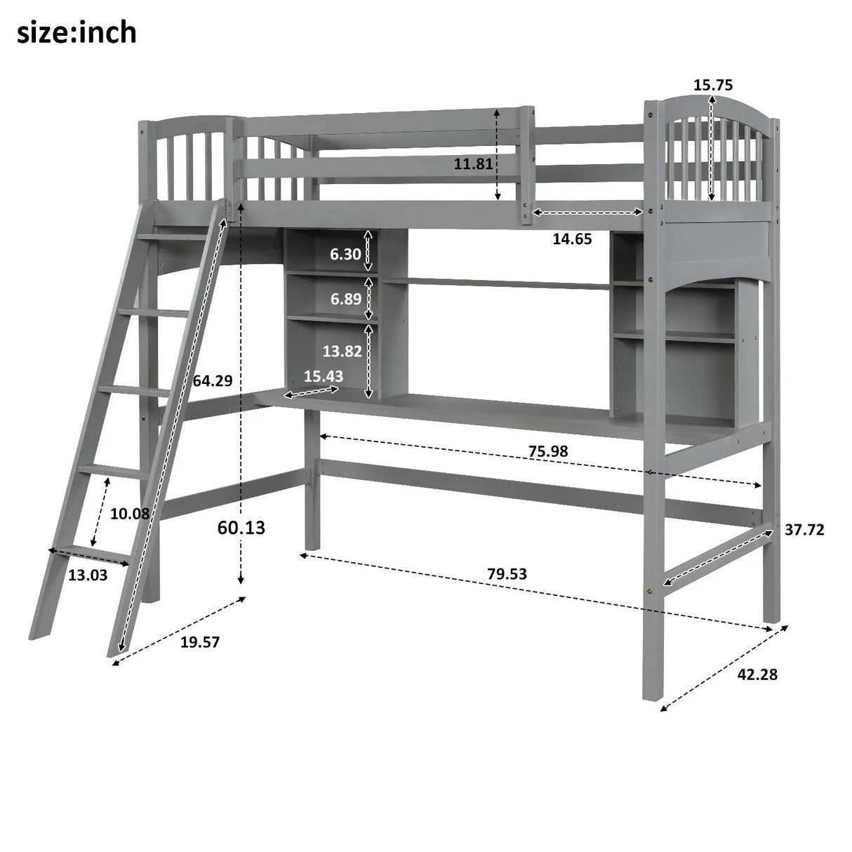 Loft Bed With Storage Shelves, Desk And Ladder - Furniture Home Direct