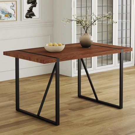 Dining Table Industrial Wood Grain Rectangular Walnut - Furniture Home Direct