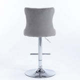 Counter Height Bar Stools Velvet Tufted Back Chrome Gray - Furniture Home Direct