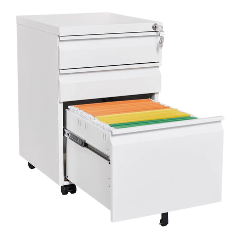 Contemporary Black 3 Drawer Mobile Filing Cabinet With Lock, Metal Office Storage For Legal / Letter Size - Furniture Home Direct