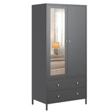 Wardrobe With Mirror Door And Two Drawers Charcoal Gray - Furniture Home Direct