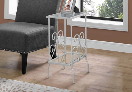 Accent Table, Side Tempered Glass, Transitional - Silver - Furniture Home Direct