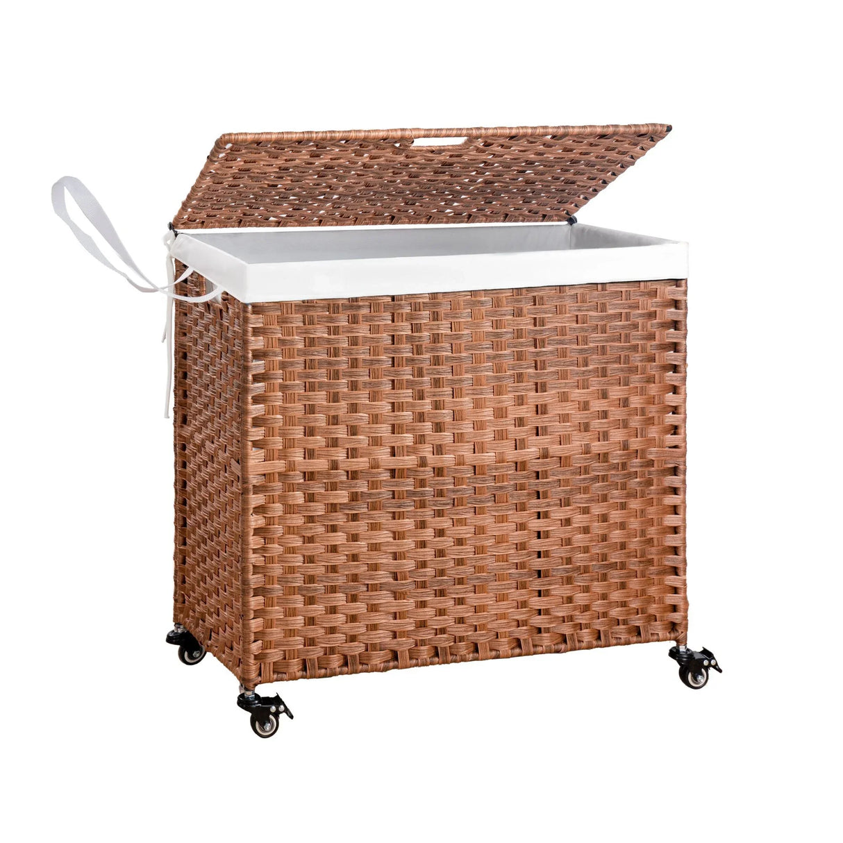 Laundry Hamper With Lid PE Rattan Powder Coating Frame Clothes Hampers With 2 Removable Bags - Furniture Home Direct