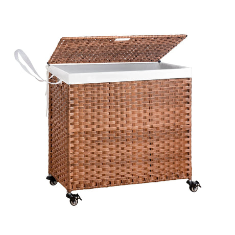 Laundry Hamper With Lid PE Rattan Powder Coating Frame Clothes Hampers With 2 Removable Bags - Furniture Home Direct