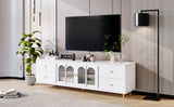 Modern TV Stand With Glass Door, 4 Drawers And 2 Cabinets - Furniture Home Direct
