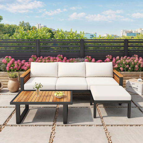 3-piece Outdoor Acacia Wood and Metal Patio Set - Furniture Home Direct