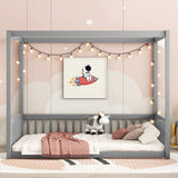 Canopy Frame Floor Bed With Fence, Guardrails - Furniture Home Direct
