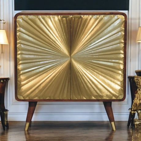Avora - Brass Embossed 2 Door Cabinet - Brown / Golden - Furniture Home Direct