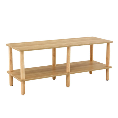Modern Double Deck TV Cabinet With Open Storage Shelf, Rounded Legs - Furniture Home Direct