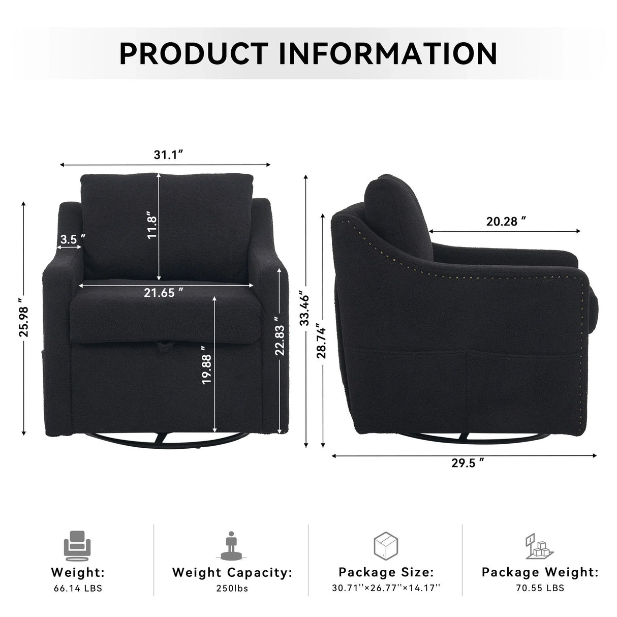 Linen Fabric 360° Swivel Accent Chair With Upholstered Back Pillow And Rivet Armrest - Furniture Home Direct