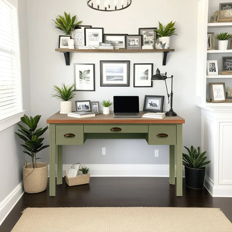 Vineyard - Writing Desk - Sage Green And Fruitwood - Furniture Home Direct