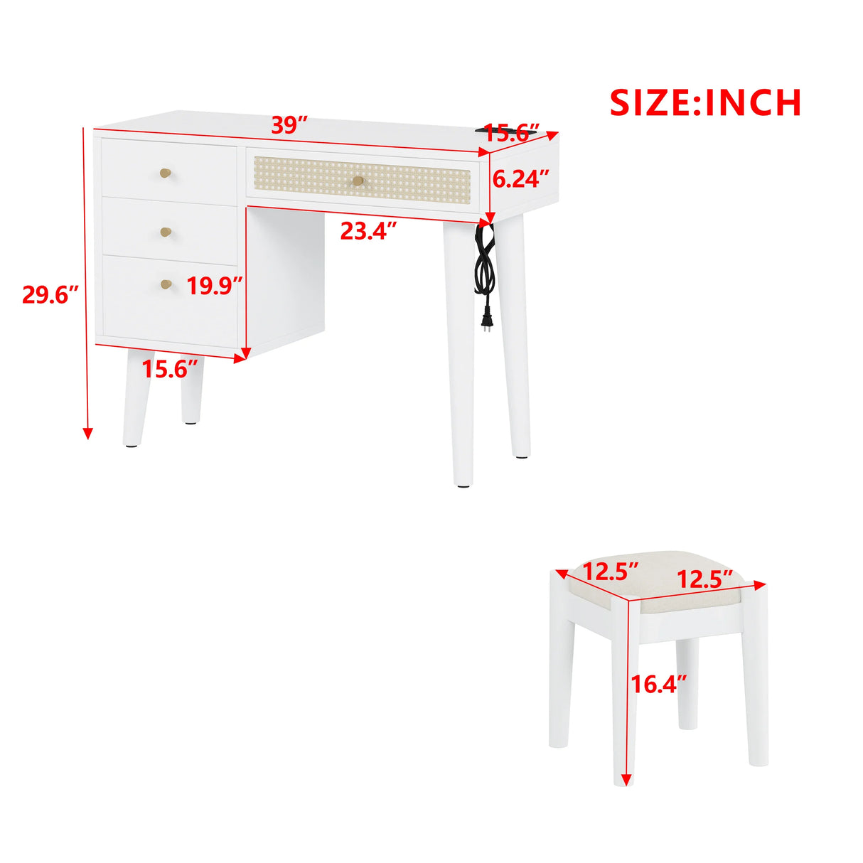 Vanity Desk Bohemian Retro Wood Makeup Station White - Furniture Home Direct