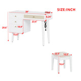 Vanity Desk Bohemian Retro Wood Makeup Station White - Furniture Home Direct