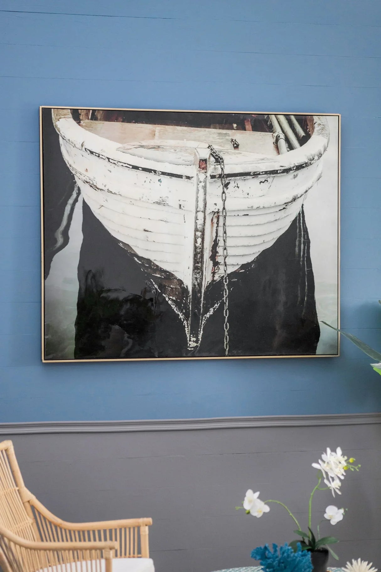 Large And Rectangular Wall Art With Frame, Wall Decor For Living Room - White / Blue - Furniture Home Direct