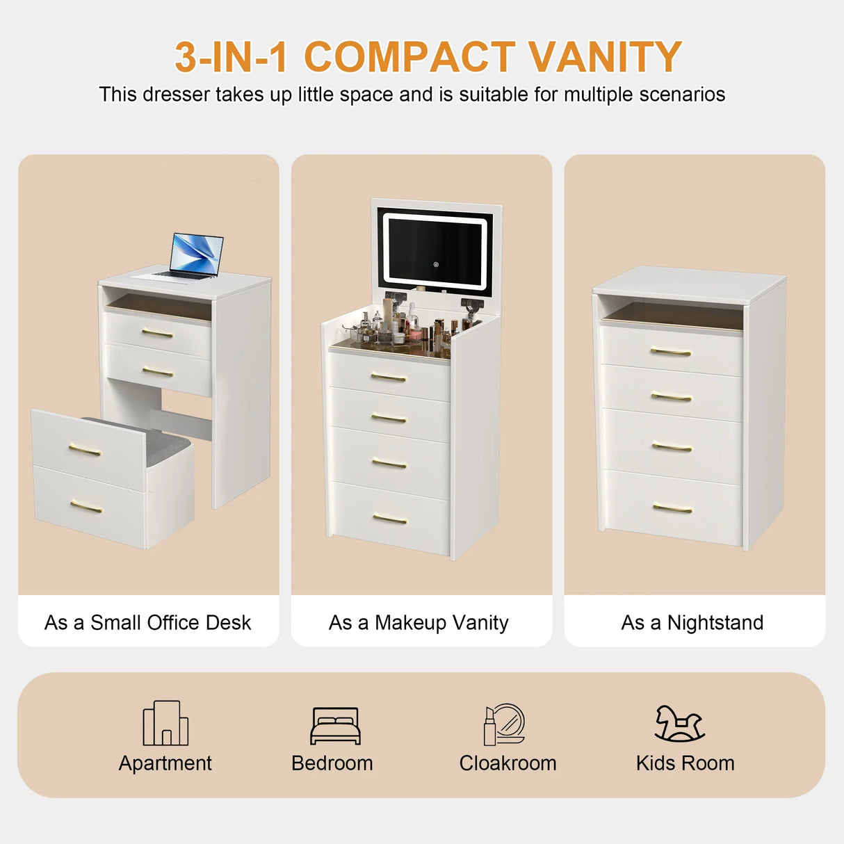 Vanity Desk With Mirror And 3 Drawers American Design White - Furniture Home Direct