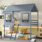 Twin Over Twin Bunk Bed With Roof, Window, Guardrail, Ladder - Furniture Home Direct