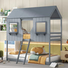 Twin Over Twin Bunk Bed With Roof, Window, Guardrail, Ladder - Furniture Home Direct