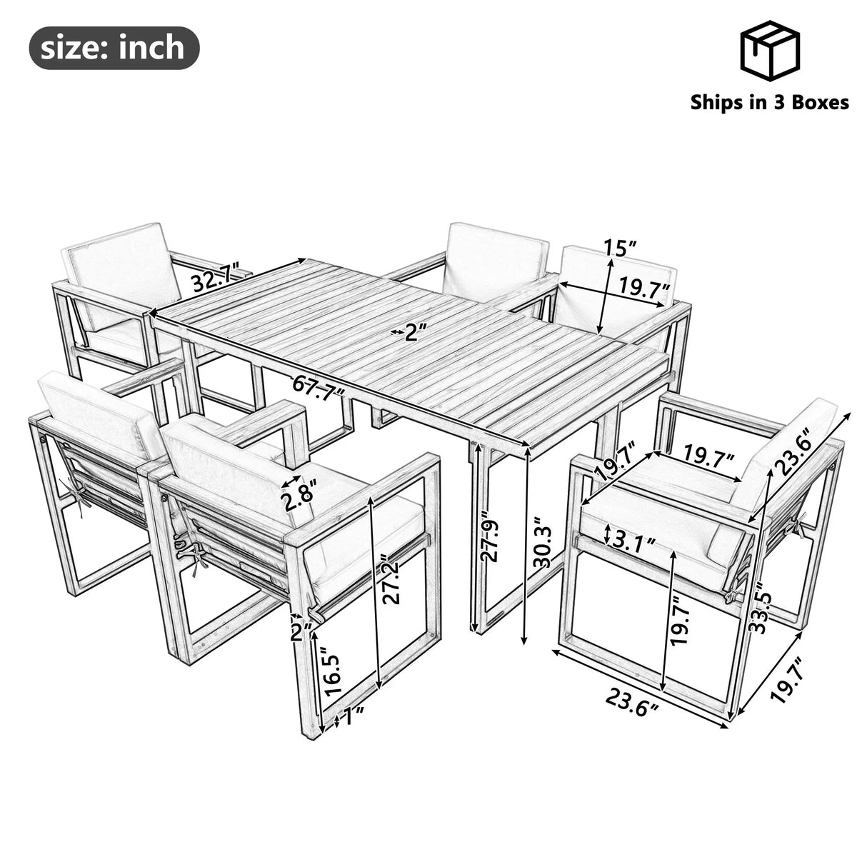 7 Pieces Outdoor Dining Set Patio Dining Table And Chair Set With And Removable Cushions For Patio - Furniture Home Direct