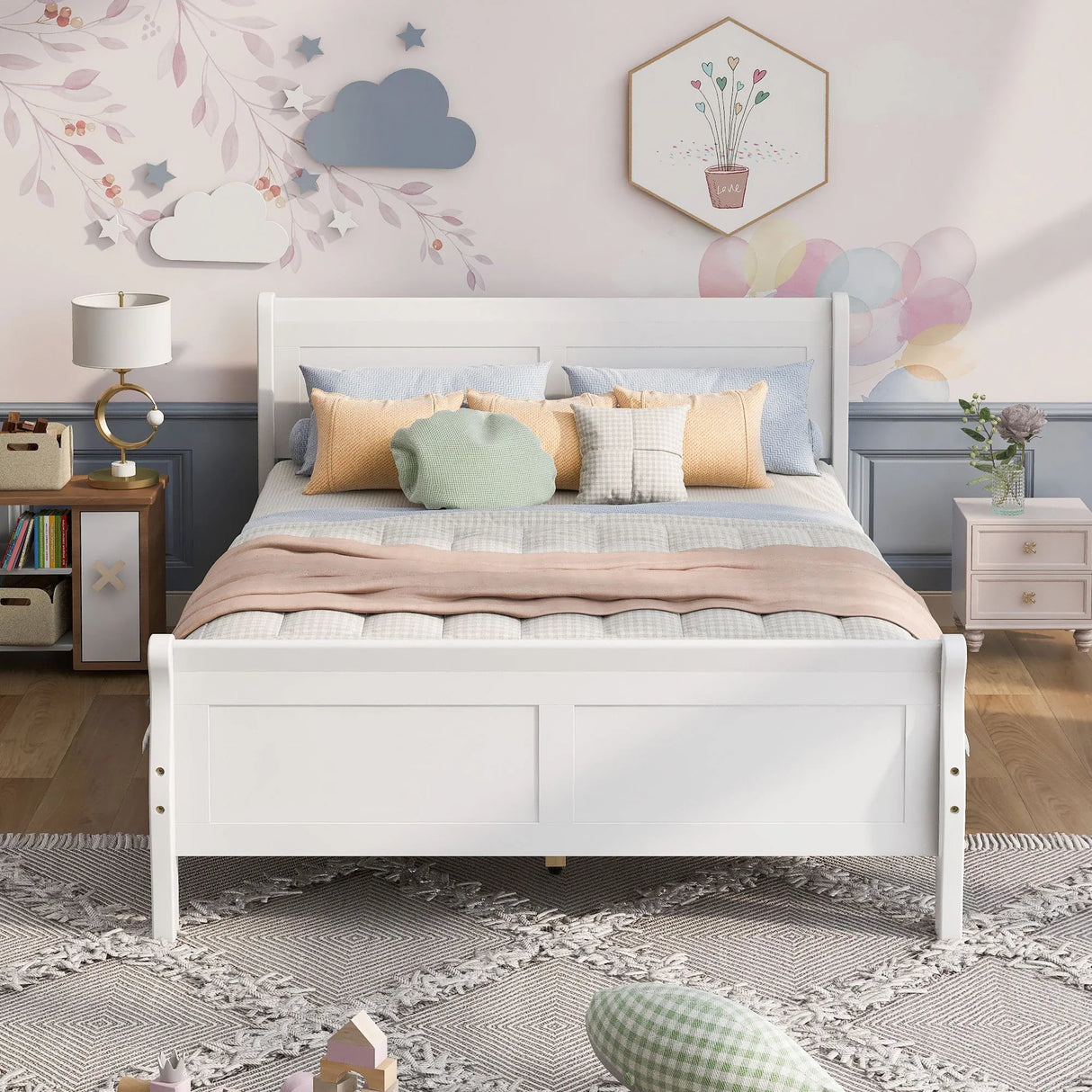 Platform Bed Frame Mattress Foundation Sleigh Bed With Headboard / Footboard / Wood Slat Suppor - Furniture Home Direct
