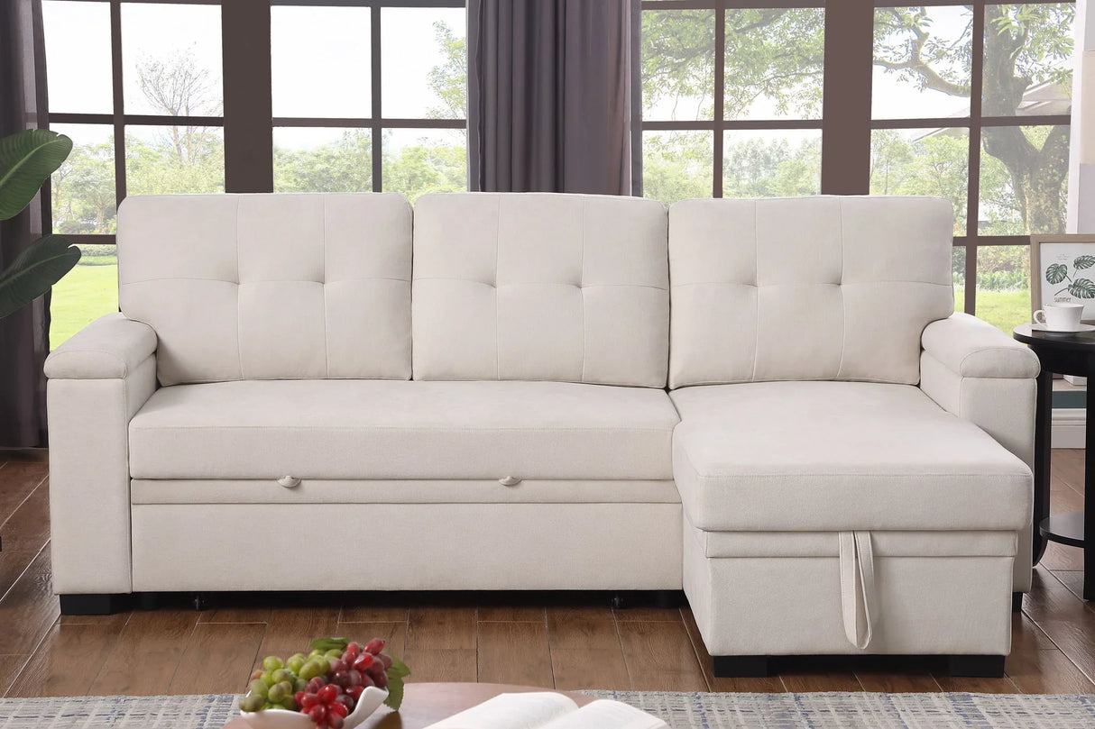 Lucca II - 84.5"W Reversible Sleeper Sectional Sofa with Storage Chaise - Furniture Home Direct