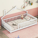House-Shaped Bedside Floor Bed With Guardrails, Slats, Without Door - Furniture Home Direct