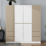 6 Doors Wardrobe Storage For Bedroom, With 4 Drawers - White / Nature - Furniture Home Direct