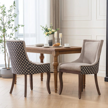 Ultra Side Dining Chair, Thickened Fabric Chairs With Neutrally Toned Solid Wood Legs, Bronze Nail Head (Set of 2) - Furniture Home Direct