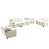 3 Piece Living Room Set with Soft Cushions and Pillows in Corduroy Fabric - Off White - Furniture Home Direct