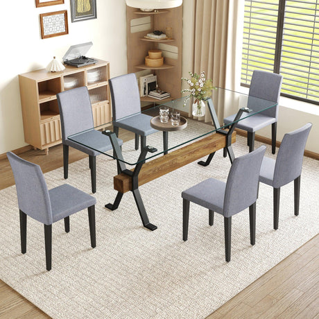Dining Set With Glass Table And Upholstered Chairs Gray - Furniture Home Direct