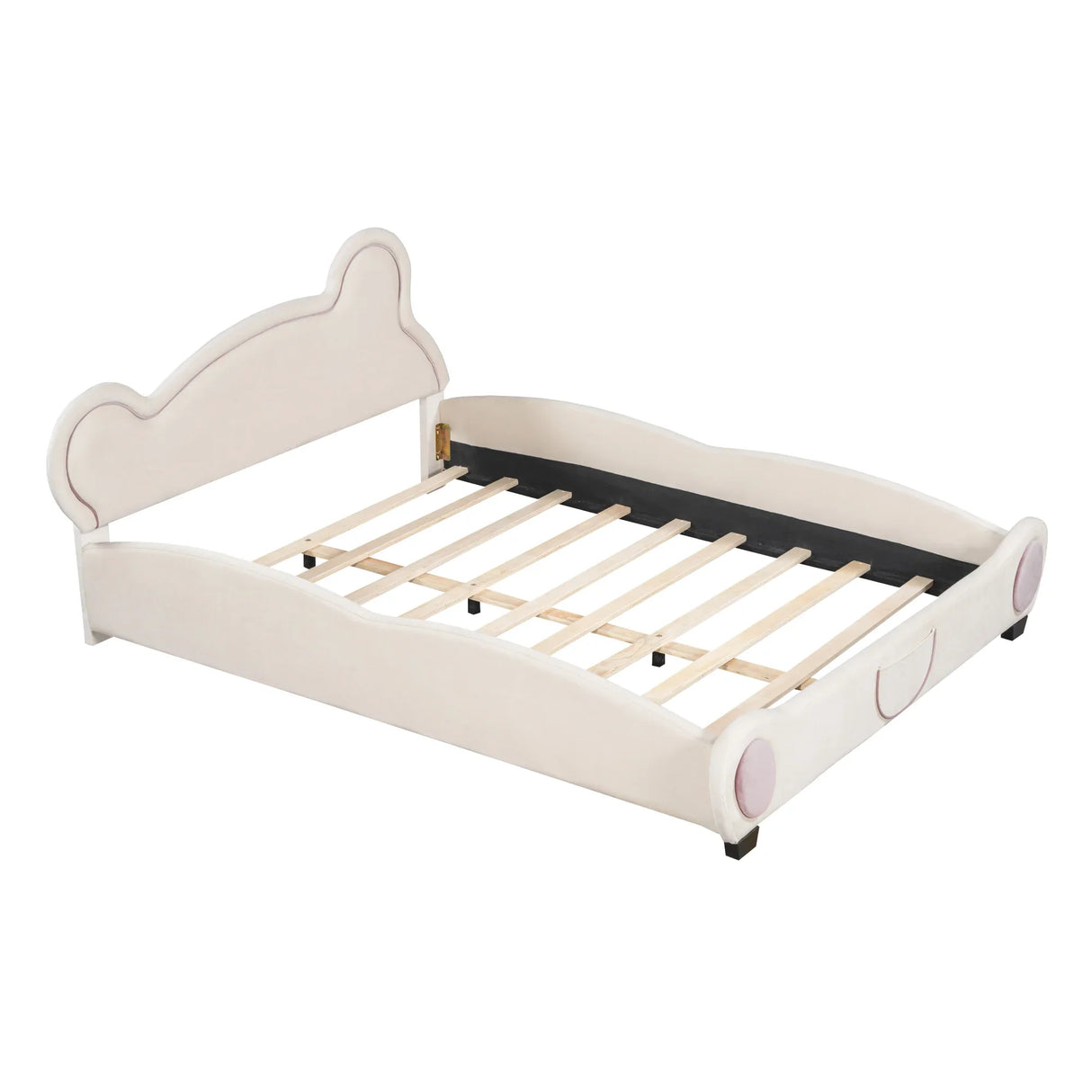Kids Bed Bear Headboard with BuiltIn Storage Beige - Furniture Home Direct