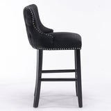 Contemporary Velvet Upholstered Wing-Back Barstools With Button Tufted Decoration And Wooden Legs, And Chrome Nailhead Trim, Leisure Style Bar Chairs, Bar Stools (Set of 2) - Furniture Home Direct