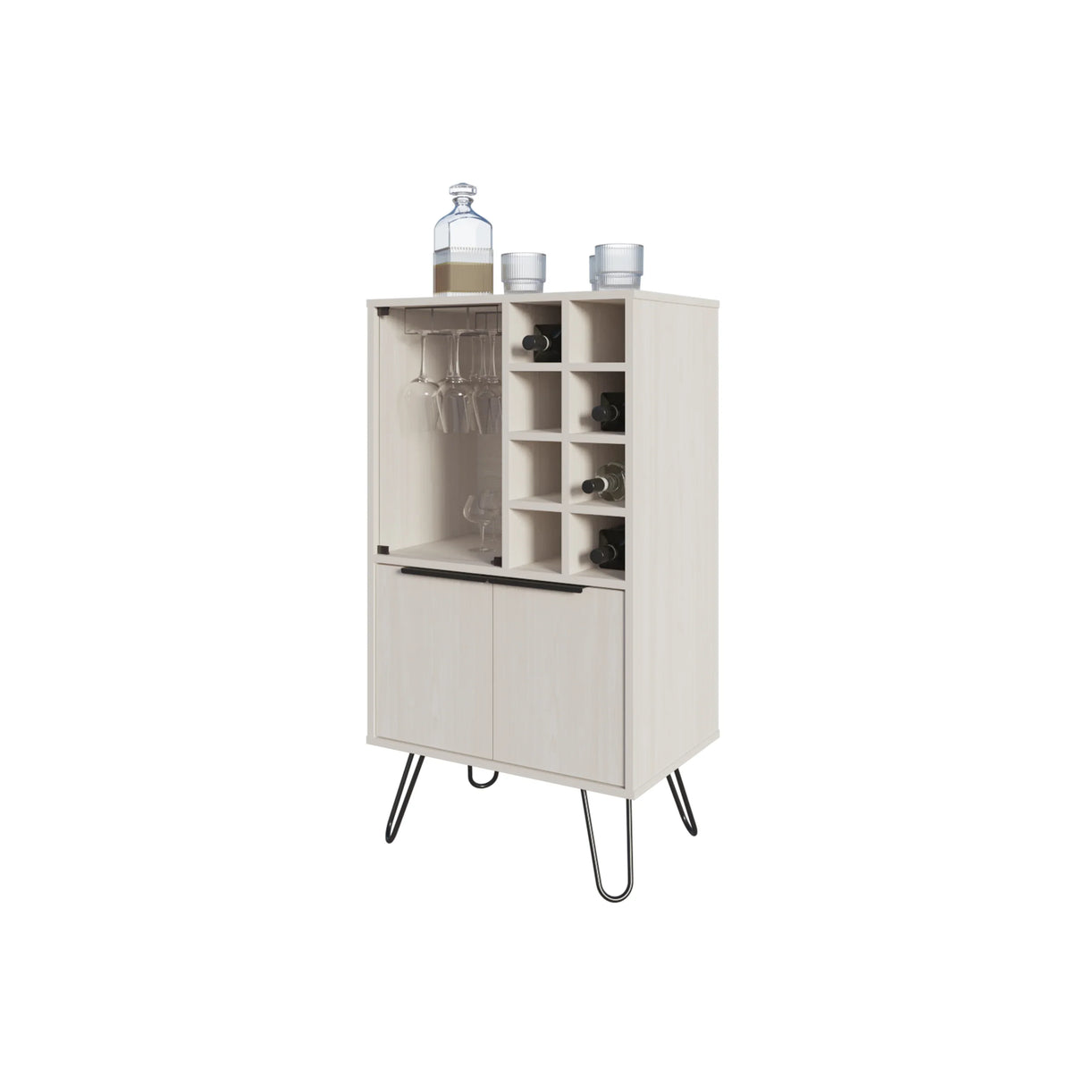 Fairfax WIne Cabinet with glass rack and storage,white - Furniture Home Direct