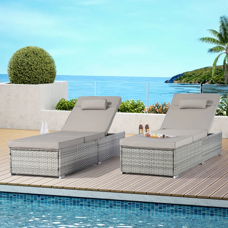 Outdoor Chaise Lounge Set With Cushions Patio Light Gray - Furniture Home Direct